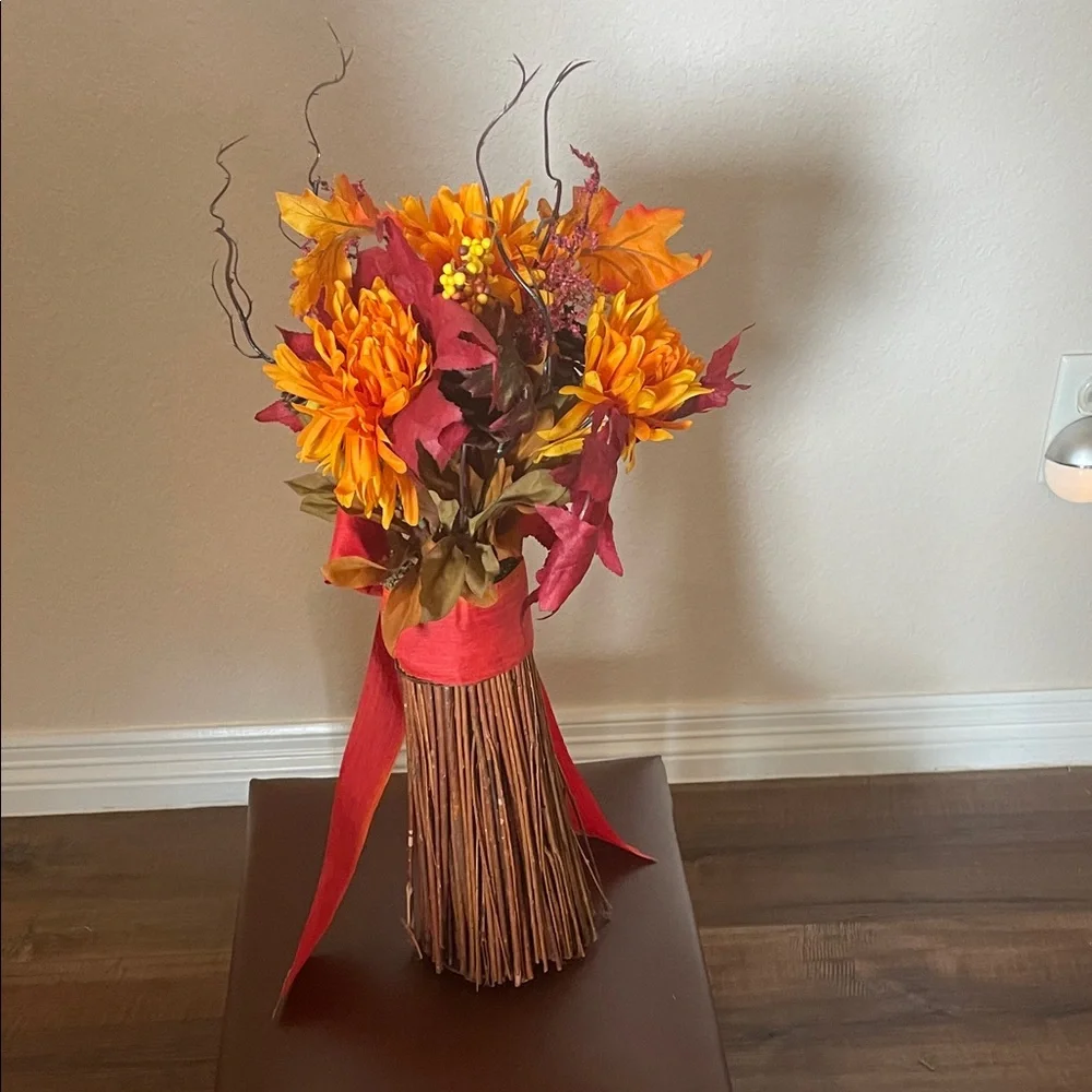 Autumn Floral Arrangement with Orange and Red Accents